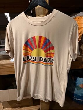 Lazy Daze Graphic Tee in Beige with Sunset Print